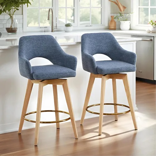 Miniatura 17 de Zesthouse Juego de 2 taburetes giratorios para mostrador, taburetes de bar de altura de mostrador de madera con respaldo y brazo, taburetes de bar