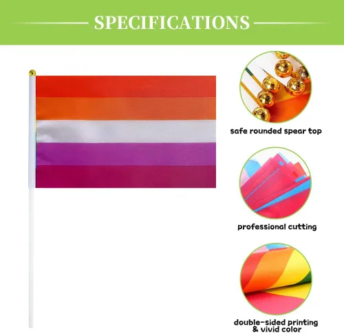 Miniatura 4 de Bandera Lesbiana Pequeña Mini Banderas de Orgullo Lésbico de Mano en Palos para Desfiles Fiestas Festivales Decoraciones Bandera de mano lesbiana