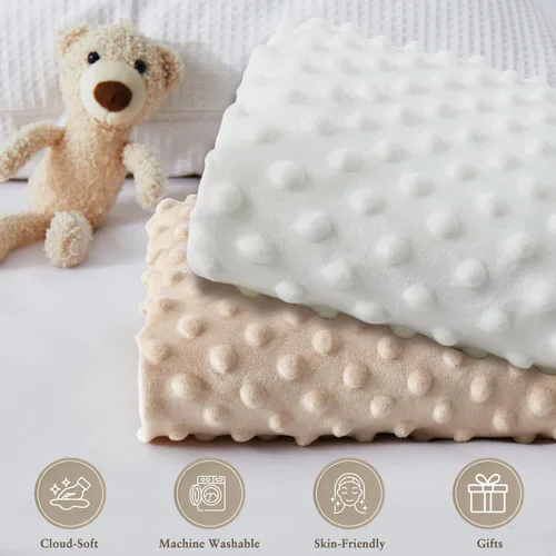 Miniatura 5 de Homiest Paquete de 2 fundas para cambiador, sábanas blancas y beige, tela de vellón ultra suave, tela de lunares minky, funda transpirable y cómoda