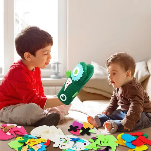 Miniatura 6 de WATINC Kit de fabricación de marionetas de mano para niños, manualidades de arte, calcetines de fieltro, marionetas de monstruo, creativo, hazlo tú