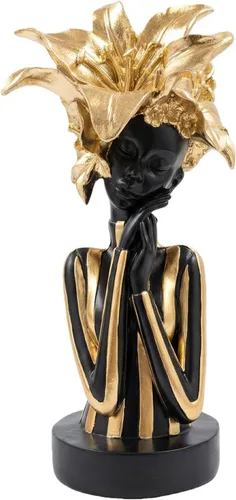 Miniatura 14 de Lescafita Escultura de mujer africana con tocado de flor dorada, figura de resina negra y dorada para decoración del hogar, elegante estatua de dama