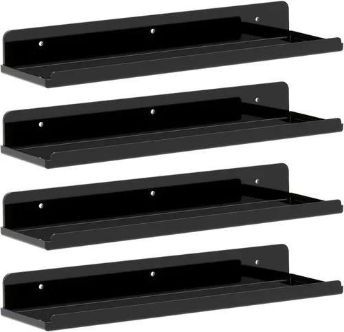 Lifewit Estantes flotantes para pared, paquete de 4 estantes acrílicos negros de 15 pulgadas, decoración de habitación para estantería/exhibición de
