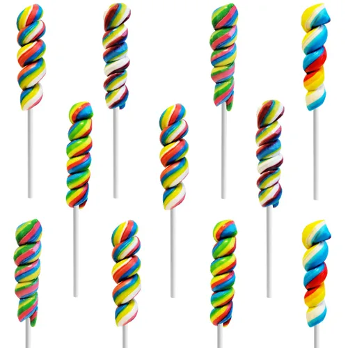 Miniatura 6 de Paleta Twist Rainbow de 12 unidades, variedad de 4 colores, sabor a fruta mixta, envuelta individualmente, ventosa de 3 pulgadas (paquete de 12)