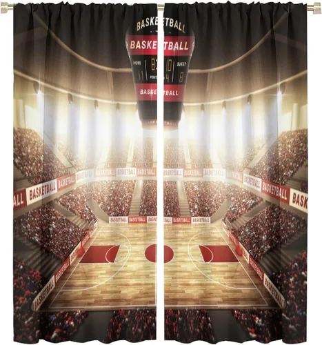 Miniatura 9 de Cortinas deportivas de baloncesto para niños, patrón de llama de bola 3D naranja, 42 pulgadas de ancho x 45 pulgadas de largo