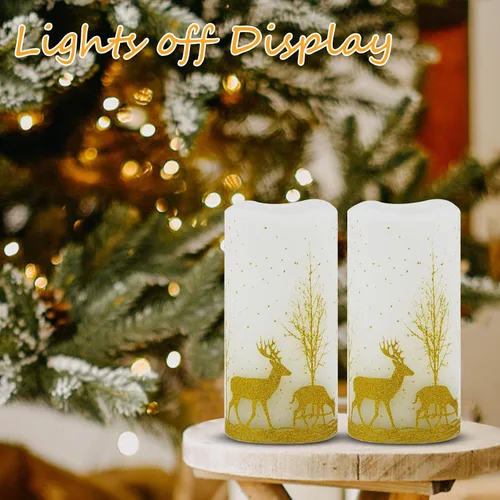 Miniatura 2 de 2 paquetes de velas sin llama parpadeantes LED de Navidad, velas de cera operadas por baterías con temporizador y control remoto, velas sin llama