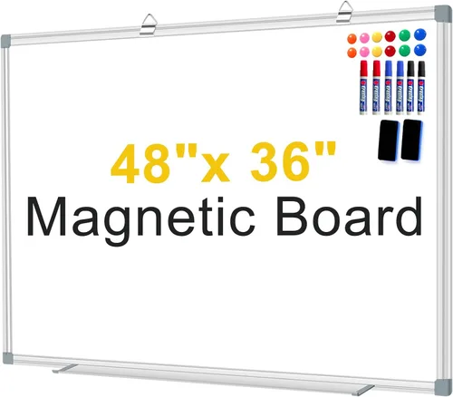 H-Qprobd Pizarra blanca magnética de borrado en seco, pizarra de borrado en seco para pared, marco de aluminio de 48 x 36 pulgadas, pizarra blanca
