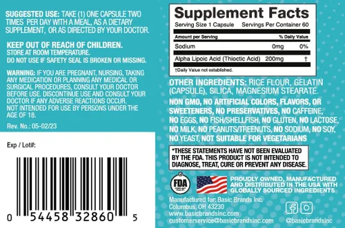 Miniatura 2 de Basic Brands Ácido alfa lipoico nervioso, 200 mg – Apoya la función neuronal, protección antioxidante y salud nerviosa (paquete de 1)
