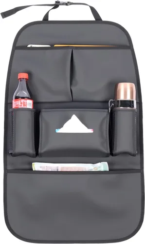 Miniatura 10 de Organizador de asiento trasero de automóvil para niños, bolsa de almacenamiento para asiento trasero de automóvil con 3 bolsillos, 2 soportes