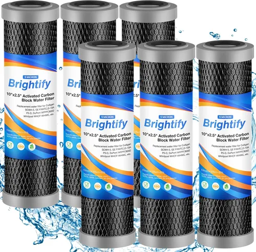 Brightify Filtro de agua de carbono de 10 x 2.5 pulgadas, 5 micrones, cartucho de filtro de agua CTO para toda la casa compatible con Culligan