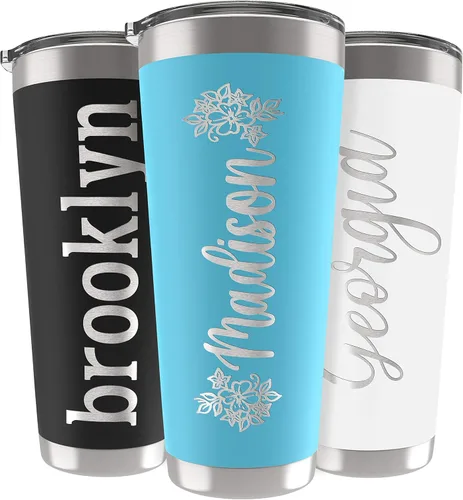 Miniatura 34 de Vasos delgados personalizados con tapa, regalos para ella de 20 onzas, rosa intenso, 12 diseños, vaso grabado personalizado con nombre, tazas Rosa