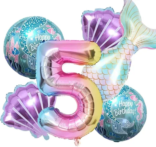 Miniatura 11 de Kit de decoración de cumpleaños de sirena sdquskin: 6 globos verdes de sirena (número 1) para niñas