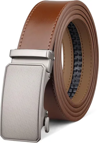 Miniatura 7 de Drowsmen - Cinturón de cuero para hombre con trinquete de 1 3/8 pulgadas, hebilla automática de deslizamiento con clic, ajuste ajustable para un