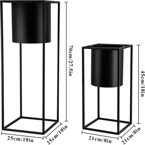 Miniatura 4 de TRIROCKS Juego de 2 macetas grandes de metal con soporte para plantas de interior de 28 y 18 pulgadas de alto para sala de estar, esquina, cocina