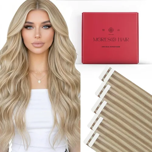 Miniatura 53 de Moresoo Extensiones de cabello humano real con cinta adhesiva, sin costuras, #1 negro azabache, 20 piezas, 1.76 oz (50 g), 24 pulgadas
