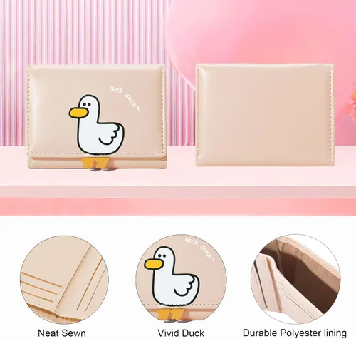 Miniatura 15 de Sunwel Fashion Monedero plegable con diseño de pato en 3D para niñas, con bolsillo para efectivo, tarjetero, monedero con ventana de identificación