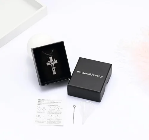Miniatura 7 de Dije de urna para cenizas de cremación, diseño de cruz de acero inoxidable