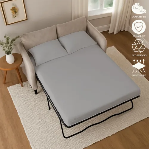 Miniatura 6 de Juego de sábanas para sofá cama, 100% algodón de 400 hilos, juego de 4 piezas, sábana ajustada con bolsillo profundo, suave, sin arrugas