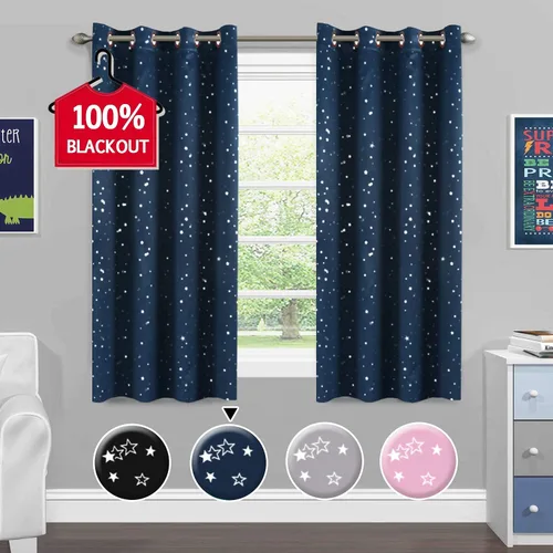 Miniatura 2 de H.VERSAILTEX Cortinas opacas con estrellas para habitación de niños y niñas, con bloqueo de luz completa, bonitas cortinas gruesas y suaves