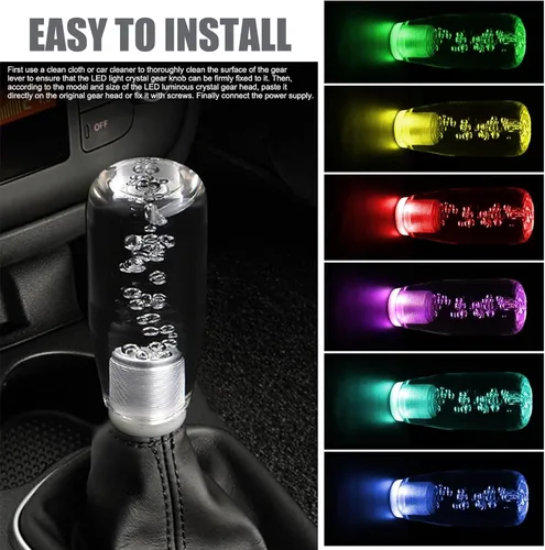 Miniatura 6 de 1 unidad de pomo de cambio LED para coche con burbuja, pomo de cambio de vehículo de cristal liso impermeable, reemplazo universal de pomo de cambio