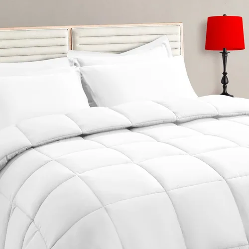 TAIMIT Juego de edredón blanco tamaño King de 7 piezas, juego de cama en una bolsa con edredón reversible suave acolchado cálido y esponjoso para