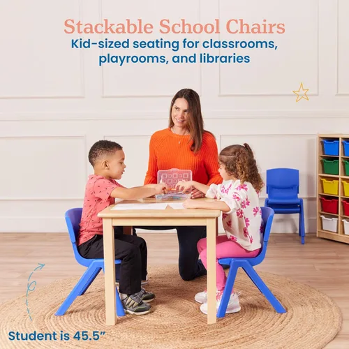 Miniatura 4 de ECR4Kids Silla Escolar Apilable de 12 Pulgadas de Plástico, Muebles para Aula, Azul, Paquete de 4
