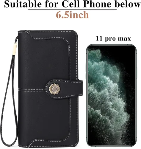 Miniatura 5 de FALAN MULE Cartera de cuero genuino RFID bloqueo gran capacidad Trifold señoras cartera.