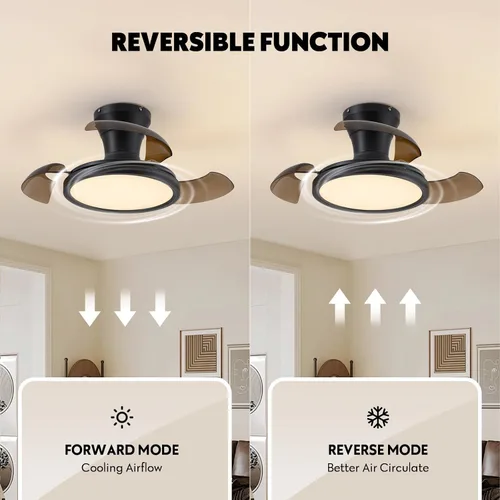 Miniatura 5 de Ventilador de techo retráctil moderno de 71 cm con luz, control remoto, regulable, 6 velocidades, reversible, pequeña luminaria de techo, sin aspas