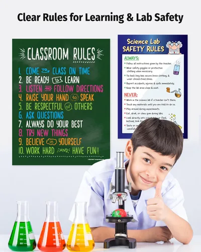 Miniatura 2 de ZOCO - Pósteres de reglas de aula (17 x 22) y reglas de seguridad de laboratorio de ciencias (12 x 18) - Paquete de 2 láminas para aulas de escuela