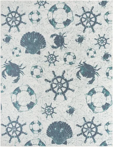 Miniatura 8 de Unique Loom Outdoor Coastal Collection - Alfombra Marmaris (2 pies x 6 pies 1 pulgada, color marfil/azul marino)