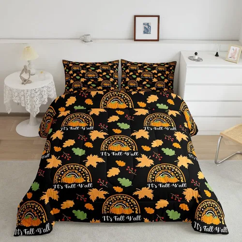 Miniatura 28 de Juego de edredón de calabaza para niños, con estampado de calabaza, estilo Halloween, juego de ropa de cama para niños, juego de ropa de cama