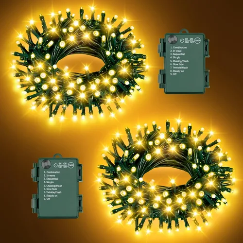 Miniatura 12 de Luces de Cadena de Halloween Total 100LED Operadas por Batería Exteriores 8 Modos con Temporizador 16.4Pies*2, 50LED*2 Luces de Hadas Impermeables