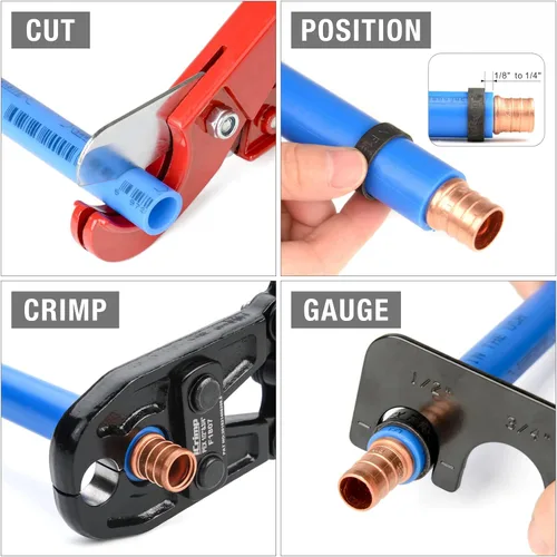 Miniatura 4 de IWISS/iCrimp - Kit de herramientas de engarzado de anillo de cobre para tubería PEX para anillos de crimpado de 1/2 pulgada, 3/4 pulgada, cumple