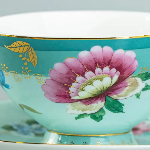 Miniatura 3 de Gracie China by Coastline Imports Taza de té y platillo de porcelana floral menta de 8 onzas (juego de 2) (35786G-4A/B/S2)