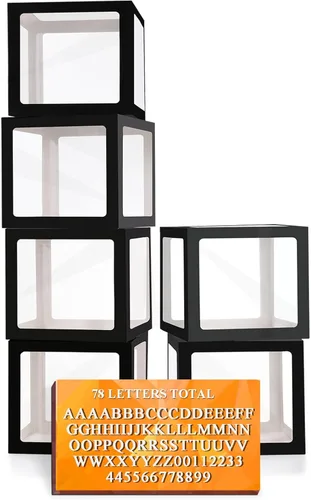 Miniatura 15 de Cajas de globos transparentes de color blanco, cajas de bebé transparentes con 78 letras para nombre personalizado, bloques de cajas de globos