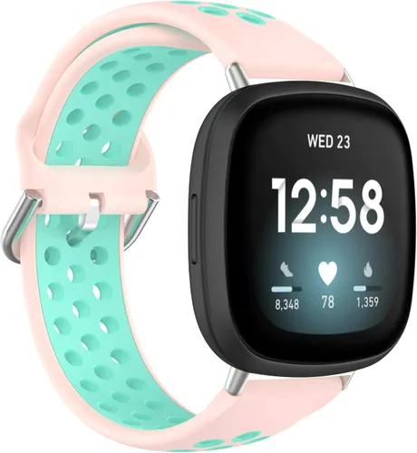 Miniatura 6 de BabyValley Correa compatible con Fitbit Versa 4/Versa 3/Sense Banda de silicona + conector de metal Correa de pulsera transpirable Correa de reloj