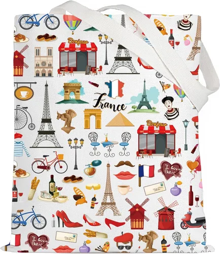 Miniatura 9 de LEVLO Bolsa de viaje de Francia Cultura - París Landmarks - Regalo de recuerdo francés, Francia, Bolsa de cosméticos