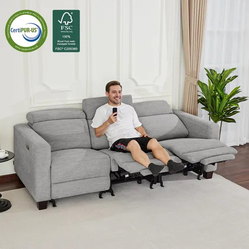 Miniatura 2 de MCombo Sofá Reclinable de 88.6'', Sofá Reclinable Eléctrico Wall Hugger con Reposacabezas Ajustable, Puertos de Carga USB A y C, Patas de Madera
