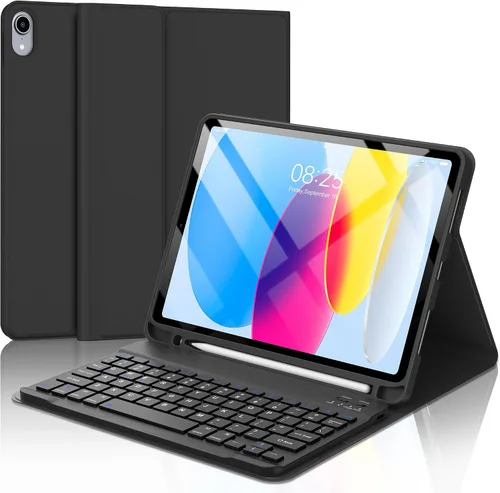 Miniatura 18 de KVAGO Funda para iPad (A16) de 11ª y 10ª generación con teclado, teclado desmontable inalámbrico retroiluminado de 7 colores, funda de teclado folio