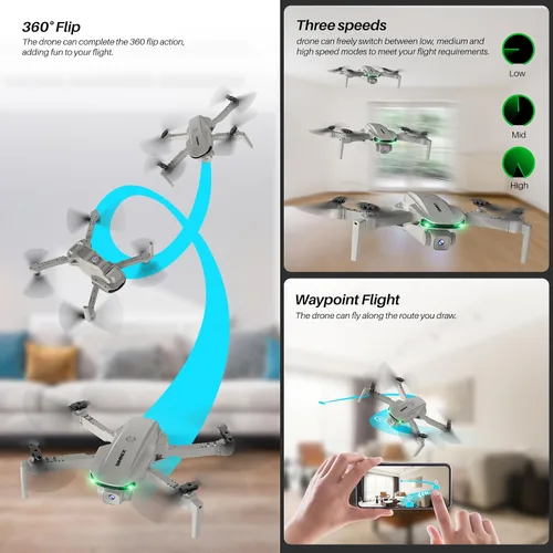 Miniatura 2 de SIMREX Dron con cámara 1080P para niños y adultos, cuadricóptero RC con mantenimiento de altitud, mini dron con inicio con una tecla, vuelo