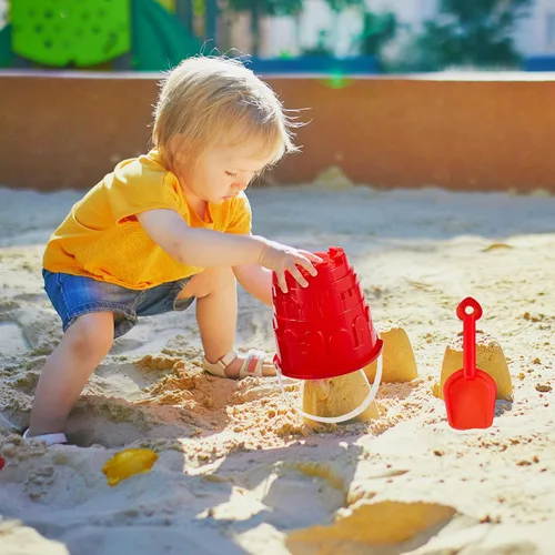 Miniatura 7 de Chivao Paquete de 6 cubos y palas de arena de playa de 7 pulgadas, juego de cubos de arena y palas modelo castillo, cubos de playa, juguetes