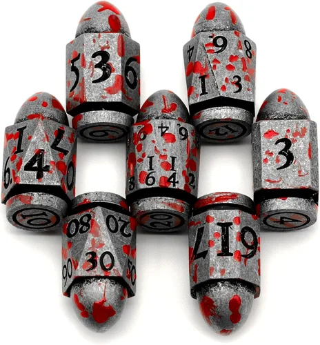 Juego de dados de bala, dados de metal DND, dados de pistola ZHOORQI D6, regalos para D y D, juegos de rol (7 - plata de sangre)