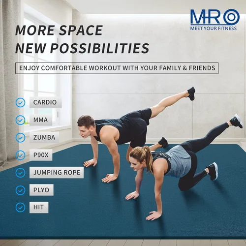 Miniatura 2 de MRO Extra Large Exercise Mat For Home Gym, 8'x4.5'/7'x4.5'/6'x4.5'(7mm) Workout Mats for Gym Flooring, Non-Slip, Extra Thick Durable Cardio Mat, Azul