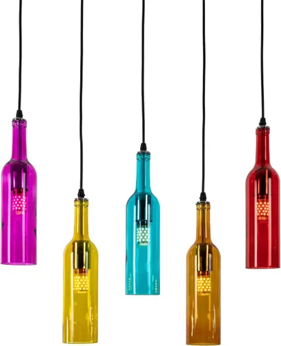 Miniatura 4 de Lámpara de techo industrial retro creativa con 5 luces para botella de vidrio, iluminación colgante de botella de vino de colores para cafetería