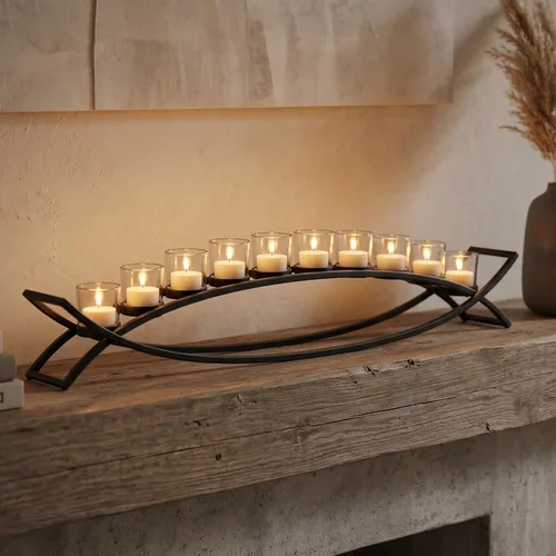 Miniatura 10 de Seraphic - Porta velas arqueado de hierro para decoración de centro de mesa con portavelas largo para bodas, patio, cocina, comedor y mesas de café