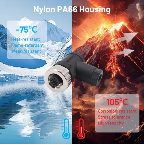 Miniatura 4 de Elecbee M12 4-Pin A-Coded Hembra Conector de la prenda impermeable IP67 de la terminación de la junta de tornillo de ángulo recto no blindado