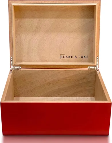 Blake & Lake Caja de Madera para Recuerdos con Tapa - Caja de Almacenamiento de Madera con Tapa con Bisagras - Caja del Tesoro Roja para el Hogar -