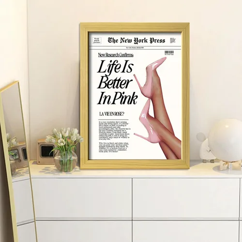 Miniatura 5 de Arte de pared enmarcado en lienzo con impresión de póster rosa bebé para estética de habitación femenina, arte de pared femenino moderno, obra