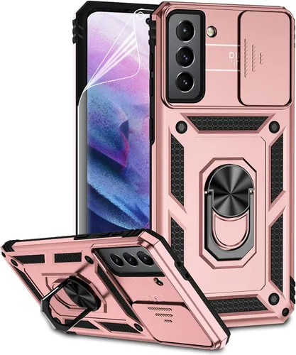 Miniatura 15 de Funda para Samsung Galaxy S21 con cubierta para lente de cámara, protector de pantalla HD, doble capa de grado militar, probada contra caídas