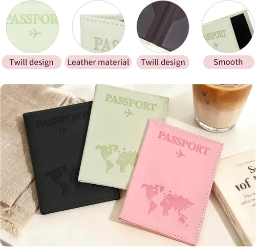 Miniatura 3 de 3 soportes para pasaporte para viajes, funda de pasaporte familiar, soporte para libro de pasaporte con rosa, negro y verde para tarjeta de crédito