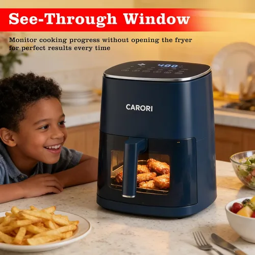 Miniatura 4 de CARORI Freidora de aire de 6 cuartos con ventana de visión, 12 preajustados, gran capacidad, 400 ℉ máximo crujiente, 1700 W comidas rápidas incluso